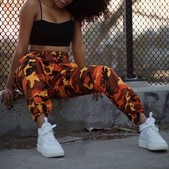 orange cargo camo pants